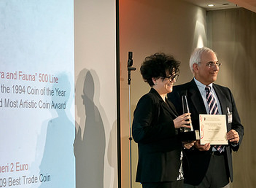 Maria Carmela Colaneri of Italy’s Istituto Poligrafico e Zecca dello Stato received the Krause Lifetime Achievement Award in Coin Design at the World Mint Director’s Conference held in Berlin on January 31. She accepted the award in Italian to great applause.