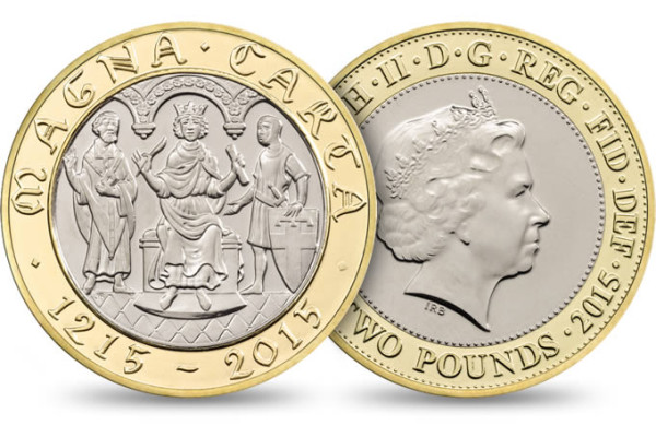 The 800th Anniversary of the magna carter coin from http://www.royalmint.com/shop/800th_Anniversary_of_Magna_Carta_2015_UK_2_pound_BU_Coin