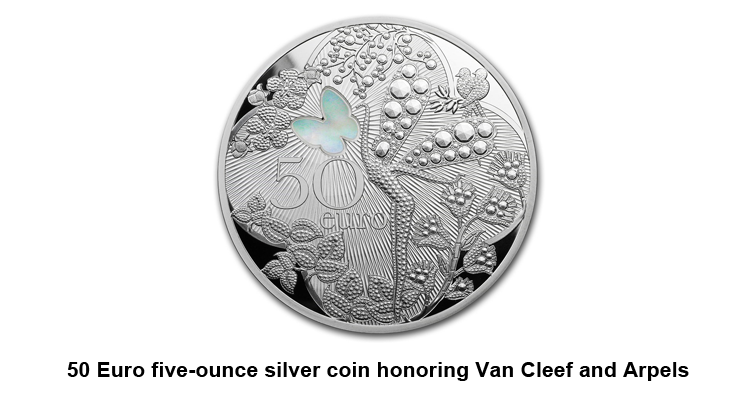 50 Euro five-ounce silver coin honoring Van Cleef and Arpels