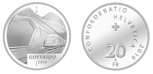 Best Contemporary Event Coin Switzerland / 20 Francs silver / Gottardo Tunnel