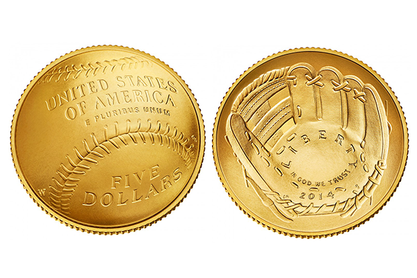 Baseball gold $5 coin