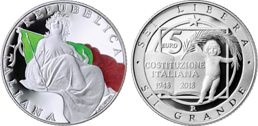 Italy-Italian-Consitution-5-Euro-Silver with Color