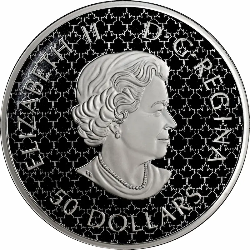 50 Dollars Queen Elizabeth II Maple Leaf Silver Coin