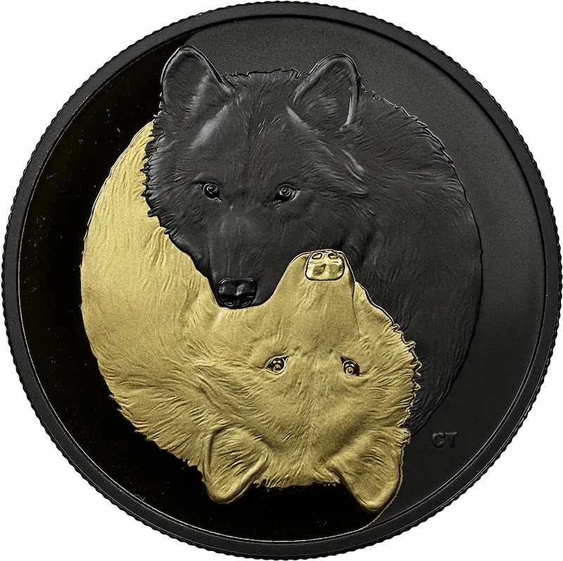 Yin and Yang Wolves Gold and Black Ruthenium Coin